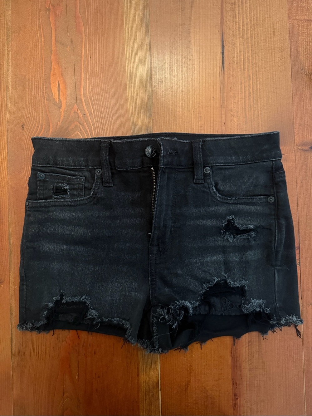 American Eagle Outfitters Black Distressed Frayed Hem Jean Shorts